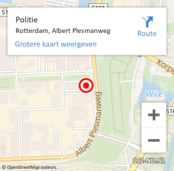 Locatie op kaart van de 112 melding: Politie Rotterdam, Albert Plesmanweg op 21 maart 2024 23:06