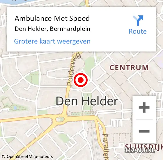 Locatie op kaart van de 112 melding: Ambulance Met Spoed Naar Den Helder, Bernhardplein op 21 maart 2024 23:15
