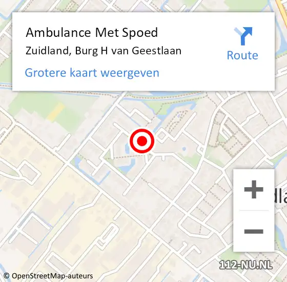 Locatie op kaart van de 112 melding: Ambulance Met Spoed Naar Zuidland, Burg H van Geestlaan op 21 maart 2024 23:16