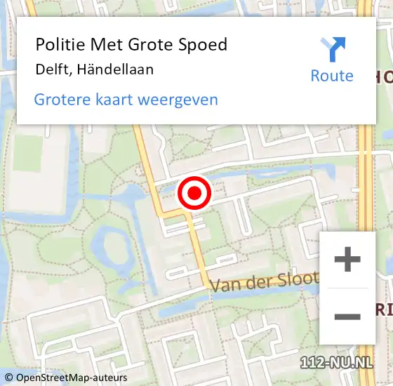 Locatie op kaart van de 112 melding: Politie Met Grote Spoed Naar Delft, Händellaan op 21 maart 2024 23:21