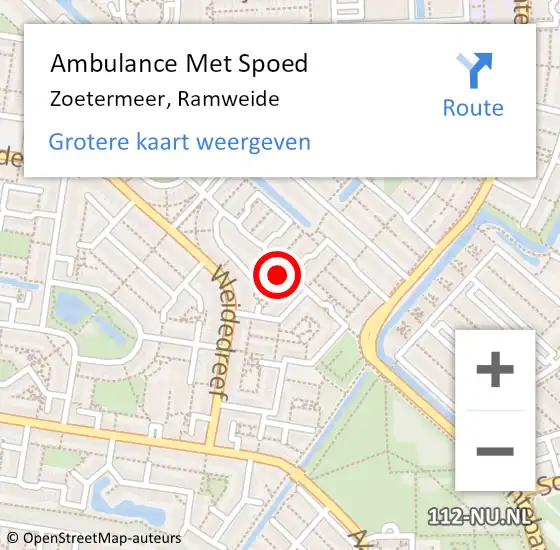 Locatie op kaart van de 112 melding: Ambulance Met Spoed Naar Zoetermeer, Ramweide op 22 maart 2024 00:21