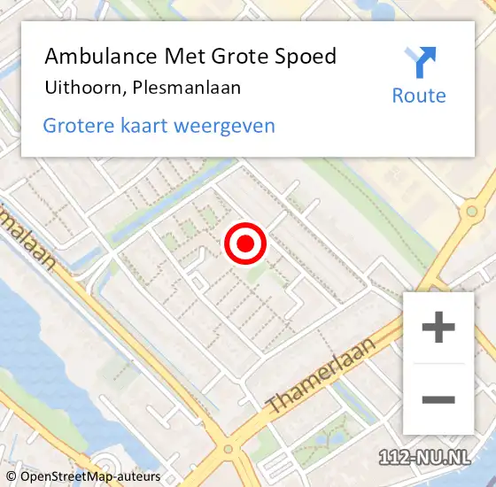 Locatie op kaart van de 112 melding: Ambulance Met Grote Spoed Naar Uithoorn, Plesmanlaan op 22 maart 2024 01:43