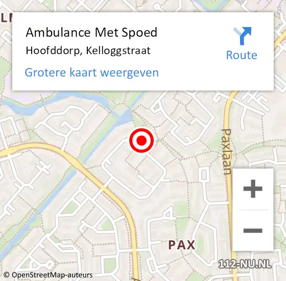 Locatie op kaart van de 112 melding: Ambulance Met Spoed Naar Hoofddorp, Kelloggstraat op 22 maart 2024 01:45