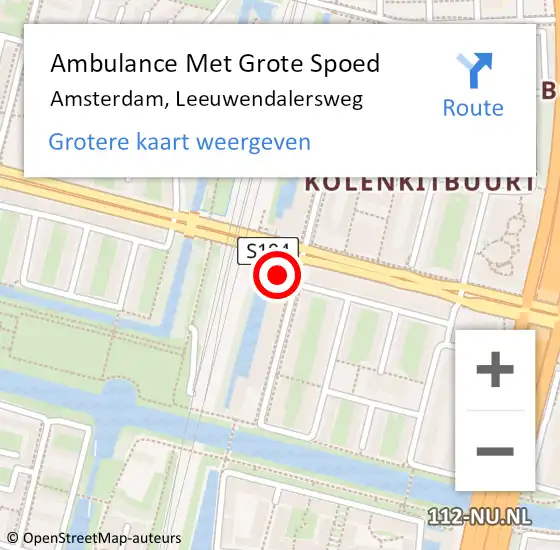 Locatie op kaart van de 112 melding: Ambulance Met Grote Spoed Naar Amsterdam, Leeuwendalersweg op 22 maart 2024 01:53