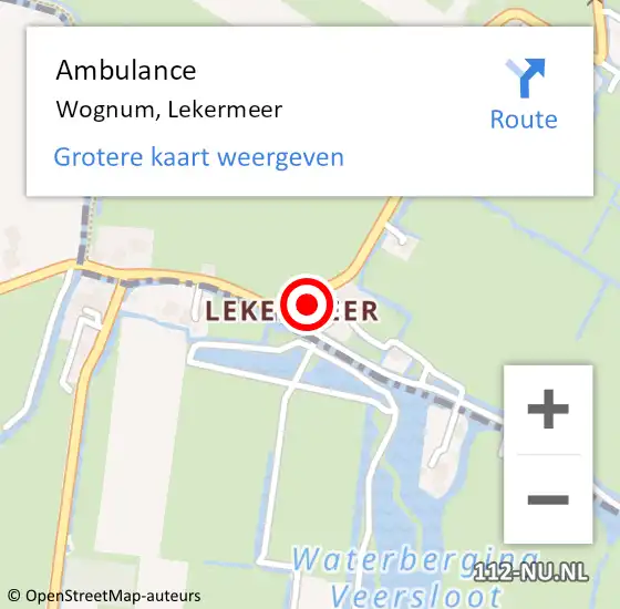 Locatie op kaart van de 112 melding: Ambulance Wognum, Lekermeer op 22 maart 2024 02:14