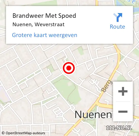 Locatie op kaart van de 112 melding: Brandweer Met Spoed Naar Nuenen, Weverstraat op 22 maart 2024 02:57
