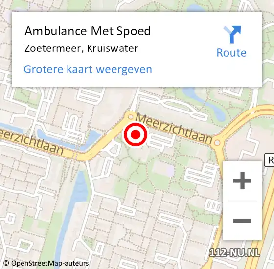 Locatie op kaart van de 112 melding: Ambulance Met Spoed Naar Zoetermeer, Kruiswater op 22 maart 2024 03:10