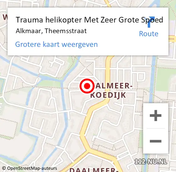 Locatie op kaart van de 112 melding: Trauma helikopter Met Zeer Grote Spoed Naar Alkmaar, Theemsstraat op 22 maart 2024 04:54