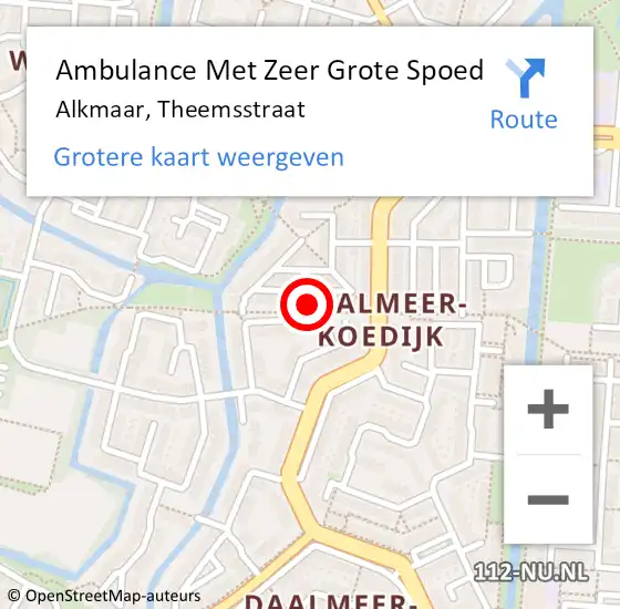 Locatie op kaart van de 112 melding: Ambulance Met Zeer Grote Spoed Naar Alkmaar, Theemsstraat op 22 maart 2024 04:54