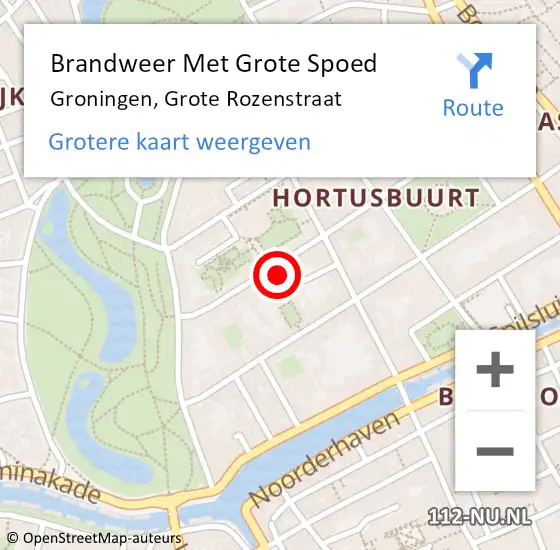 Locatie op kaart van de 112 melding: Brandweer Met Grote Spoed Naar Groningen, Grote Rozenstraat op 22 maart 2024 05:03