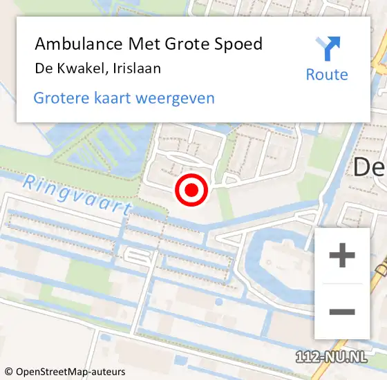 Locatie op kaart van de 112 melding: Ambulance Met Grote Spoed Naar De Kwakel, Irislaan op 22 maart 2024 05:56