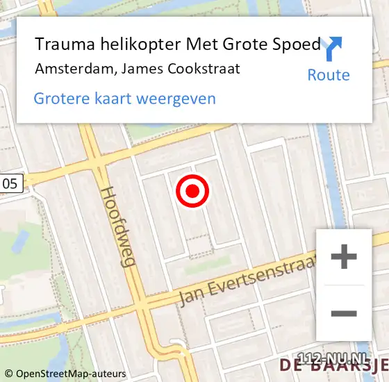 Locatie op kaart van de 112 melding: Trauma helikopter Met Grote Spoed Naar Amsterdam, James Cookstraat op 22 maart 2024 06:37