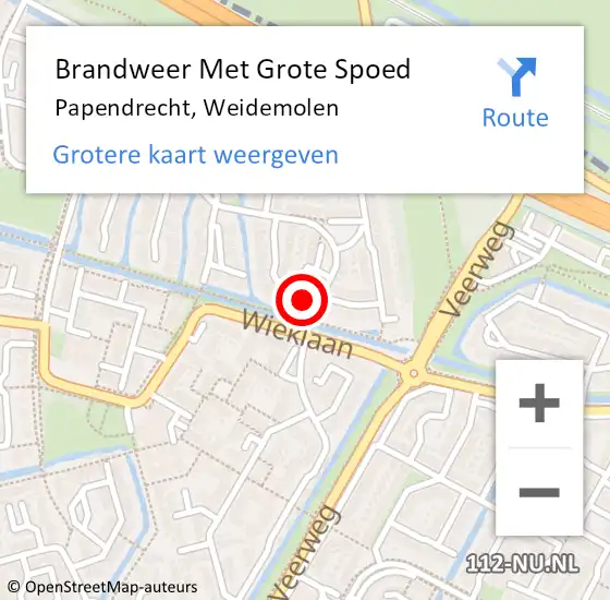 Locatie op kaart van de 112 melding: Brandweer Met Grote Spoed Naar Papendrecht, Weidemolen op 22 maart 2024 07:40