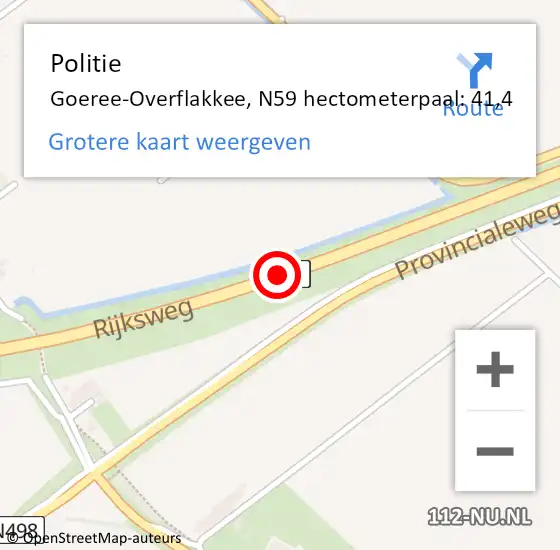 Locatie op kaart van de 112 melding: Politie Goeree-Overflakkee, N59 hectometerpaal: 41,4 op 22 maart 2024 07:56