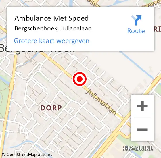 Locatie op kaart van de 112 melding: Ambulance Met Spoed Naar Bergschenhoek, Julianalaan op 22 maart 2024 07:58