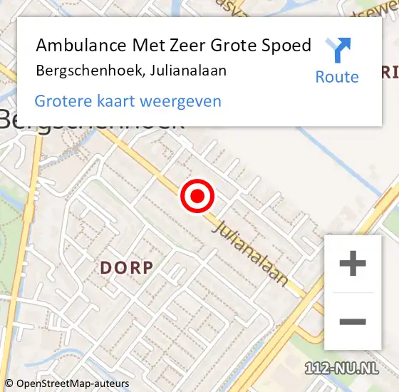 Locatie op kaart van de 112 melding: Ambulance Met Zeer Grote Spoed Naar Bergschenhoek, Julianalaan op 22 maart 2024 07:59