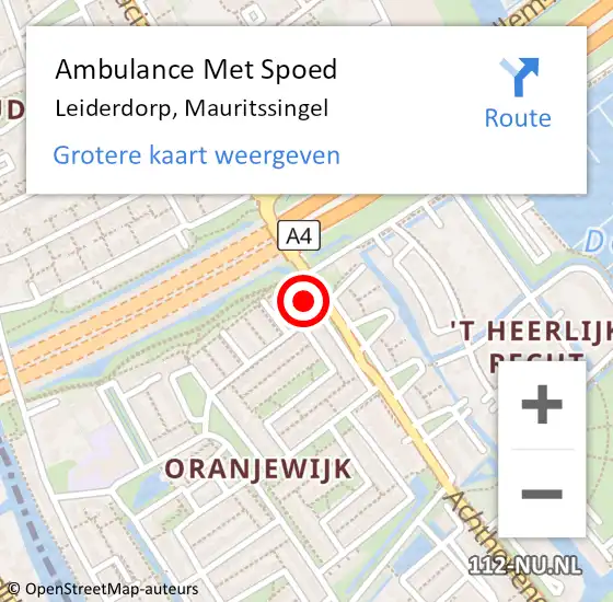 Locatie op kaart van de 112 melding: Ambulance Met Spoed Naar Leiderdorp, Mauritssingel op 22 maart 2024 08:33