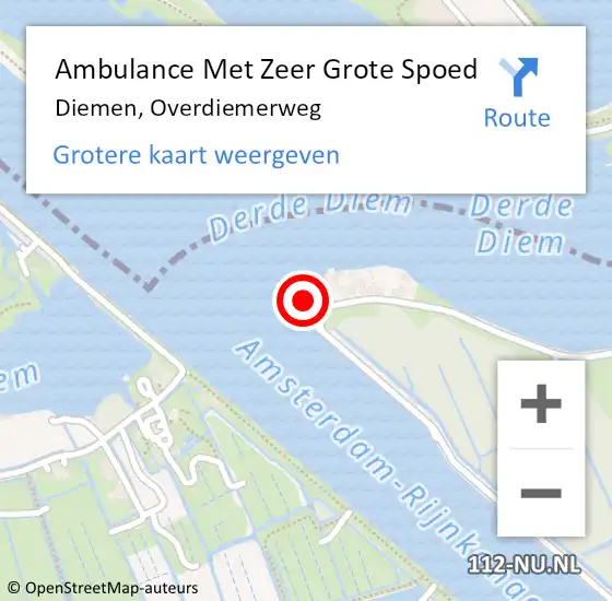 Locatie op kaart van de 112 melding: Ambulance Met Zeer Grote Spoed Naar Diemen, Overdiemerweg op 22 maart 2024 08:48