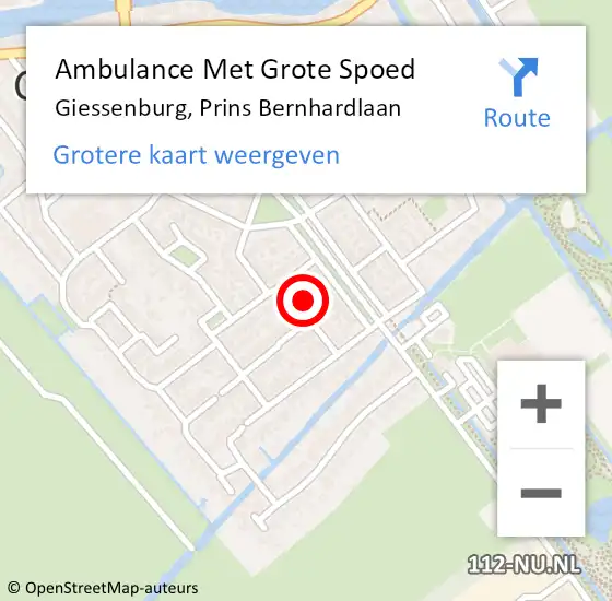 Locatie op kaart van de 112 melding: Ambulance Met Grote Spoed Naar Giessenburg, Prins Bernhardlaan op 22 maart 2024 09:04