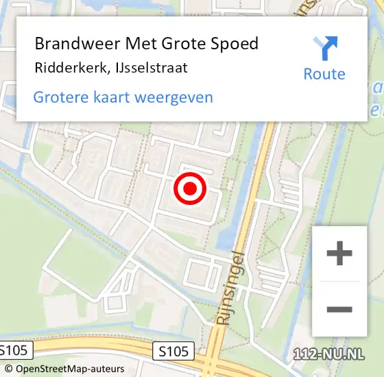 Locatie op kaart van de 112 melding: Brandweer Met Grote Spoed Naar Ridderkerk, IJsselstraat op 22 maart 2024 09:08