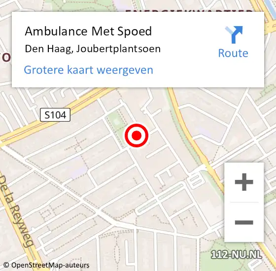 Locatie op kaart van de 112 melding: Ambulance Met Spoed Naar Den Haag, Joubertplantsoen op 22 maart 2024 09:26