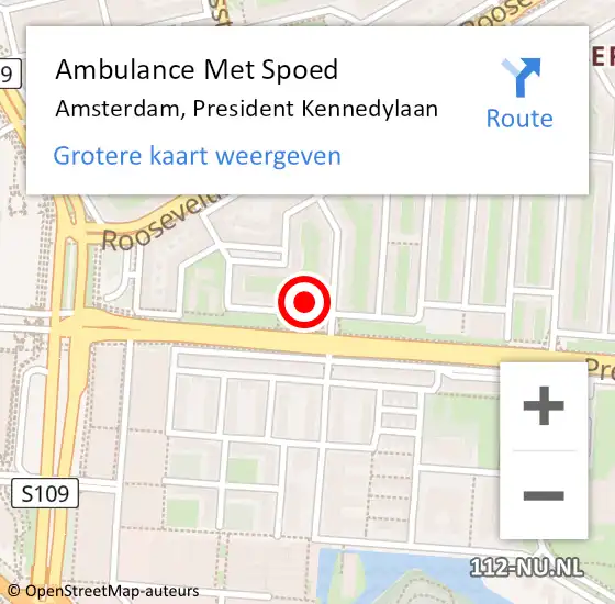 Locatie op kaart van de 112 melding: Ambulance Met Spoed Naar Amsterdam, President Kennedylaan op 22 maart 2024 09:31