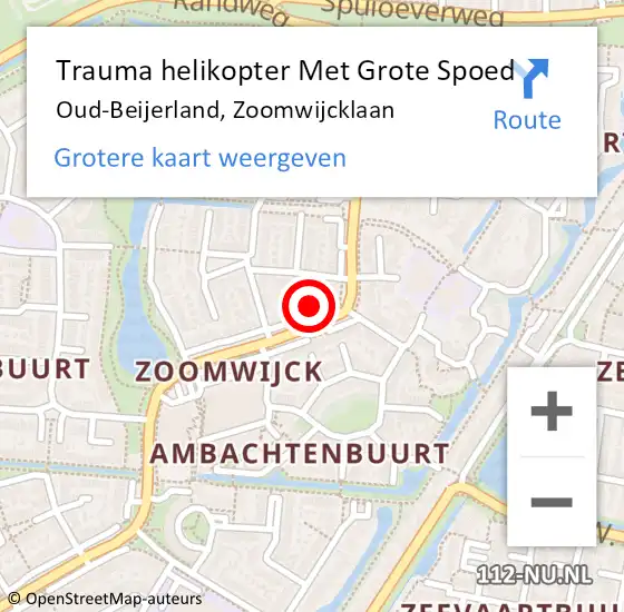 Locatie op kaart van de 112 melding: Trauma helikopter Met Grote Spoed Naar Oud-Beijerland, Zoomwijcklaan op 22 maart 2024 10:47