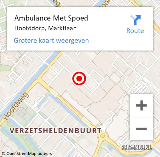 Locatie op kaart van de 112 melding: Ambulance Met Spoed Naar Hoofddorp, Marktlaan op 22 maart 2024 11:03