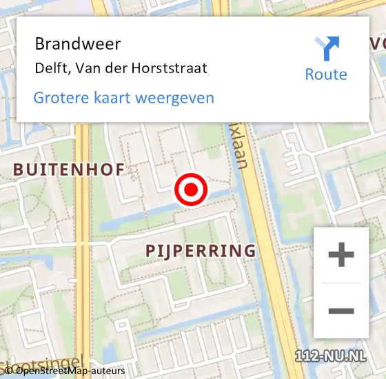 Locatie op kaart van de 112 melding: Brandweer Delft, Van der Horststraat op 22 maart 2024 11:09