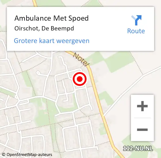 Locatie op kaart van de 112 melding: Ambulance Met Spoed Naar Oirschot, De Beempd op 29 september 2014 21:04