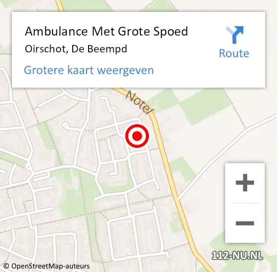 Locatie op kaart van de 112 melding: Ambulance Met Grote Spoed Naar Oirschot, De Beempd op 29 september 2014 21:07