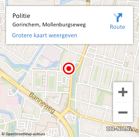 Locatie op kaart van de 112 melding: Politie Gorinchem, Mollenburgseweg op 22 maart 2024 12:33