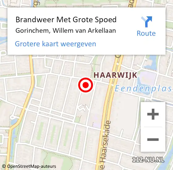 Locatie op kaart van de 112 melding: Brandweer Met Grote Spoed Naar Gorinchem, Willem van Arkellaan op 22 maart 2024 12:33