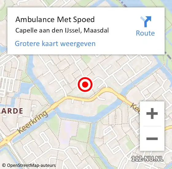 Locatie op kaart van de 112 melding: Ambulance Met Spoed Naar Capelle aan den IJssel, Maasdal op 22 maart 2024 12:46