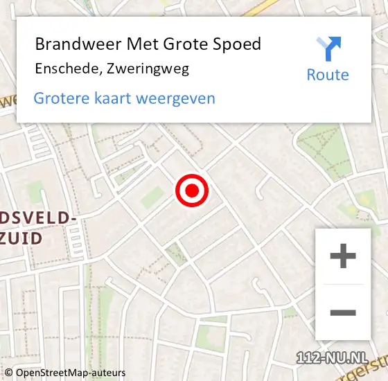 Locatie op kaart van de 112 melding: Brandweer Met Grote Spoed Naar Enschede, Zweringweg op 22 maart 2024 13:35