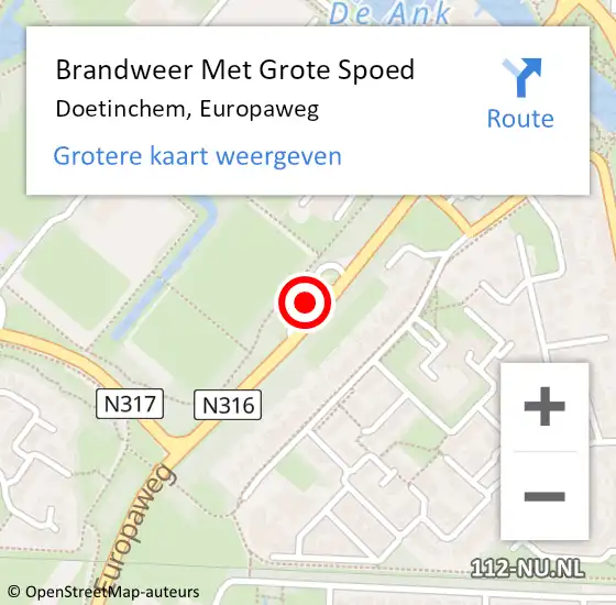 Locatie op kaart van de 112 melding: Brandweer Met Grote Spoed Naar Doetinchem, Europaweg op 22 maart 2024 13:37