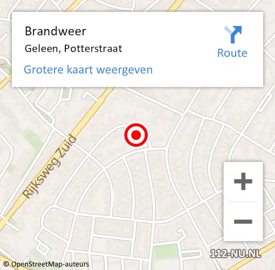 Locatie op kaart van de 112 melding: Brandweer Geleen, Potterstraat op 29 september 2014 21:24