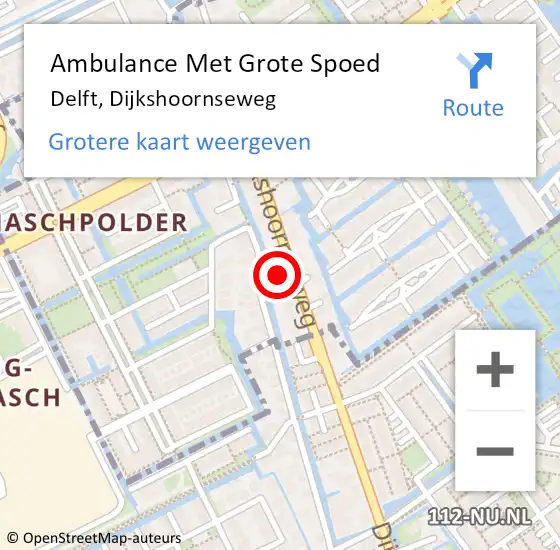 Locatie op kaart van de 112 melding: Ambulance Met Grote Spoed Naar Delft, Dijkshoornseweg op 22 maart 2024 13:48