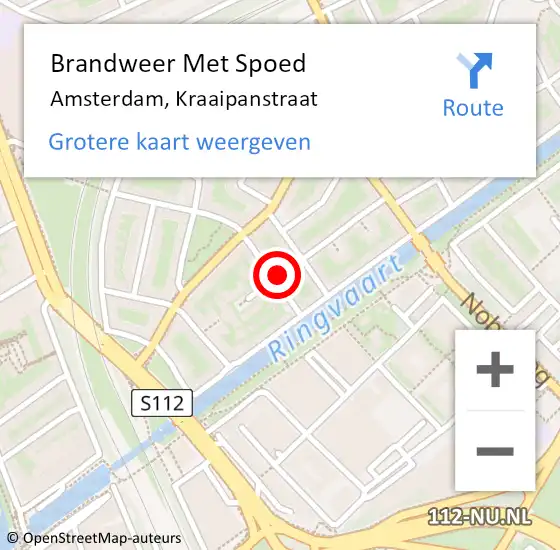 Locatie op kaart van de 112 melding: Brandweer Met Spoed Naar Amsterdam, Kraaipanstraat op 22 maart 2024 13:54