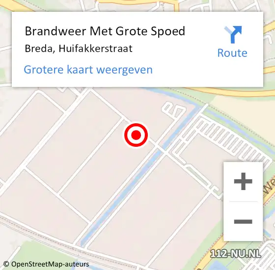 Locatie op kaart van de 112 melding: Brandweer Met Grote Spoed Naar Breda, Huifakkerstraat op 22 maart 2024 13:55