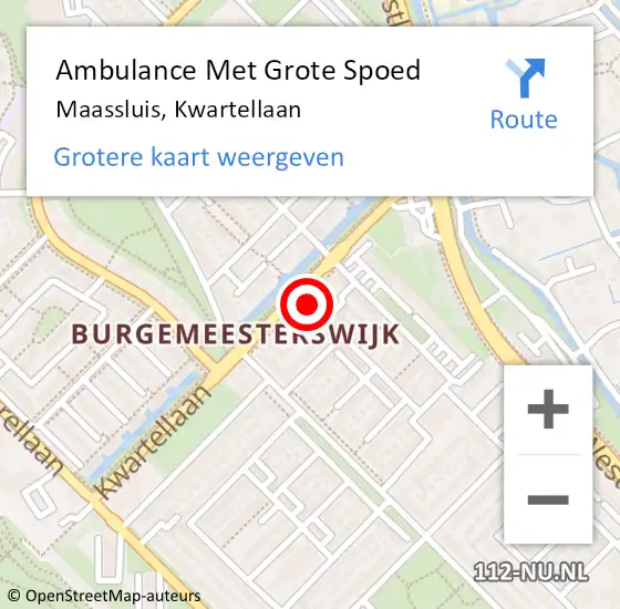Locatie op kaart van de 112 melding: Ambulance Met Grote Spoed Naar Maassluis, Kwartellaan op 22 maart 2024 14:06