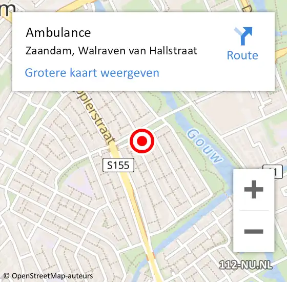 Locatie op kaart van de 112 melding: Ambulance Zaandam, Walraven van Hallstraat op 22 maart 2024 14:10