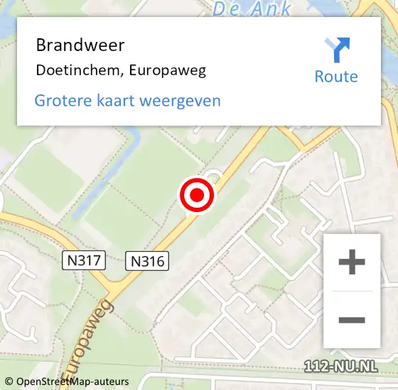 Locatie op kaart van de 112 melding: Brandweer Doetinchem, Europaweg op 22 maart 2024 14:18