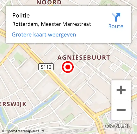 Locatie op kaart van de 112 melding: Politie Rotterdam, Meester Marrestraat op 22 maart 2024 14:50