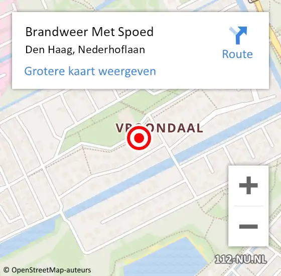 Locatie op kaart van de 112 melding: Brandweer Met Spoed Naar Den Haag, Nederhoflaan op 22 maart 2024 15:39
