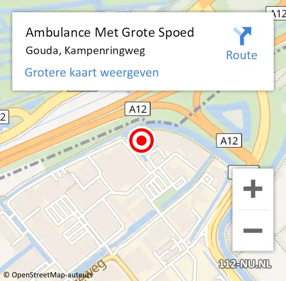 Locatie op kaart van de 112 melding: Ambulance Met Grote Spoed Naar Gouda, Kampenringweg op 22 maart 2024 15:45