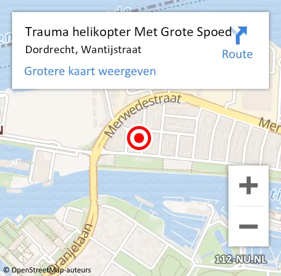 Locatie op kaart van de 112 melding: Trauma helikopter Met Grote Spoed Naar Dordrecht, Wantijstraat op 22 maart 2024 16:18