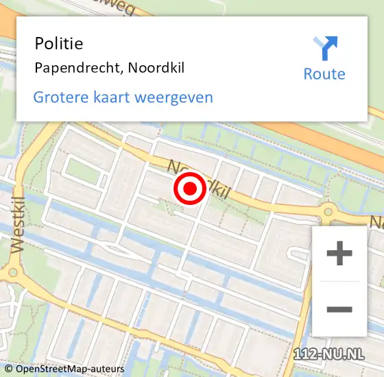 Locatie op kaart van de 112 melding: Politie Papendrecht, Noordkil op 22 maart 2024 16:26