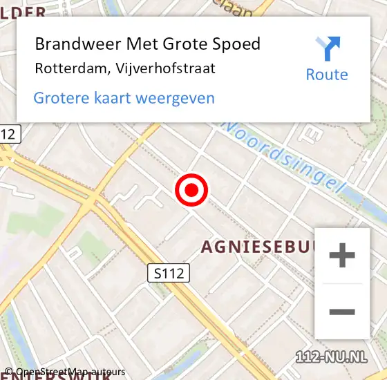 Locatie op kaart van de 112 melding: Brandweer Met Grote Spoed Naar Rotterdam, Vijverhofstraat op 22 maart 2024 16:31
