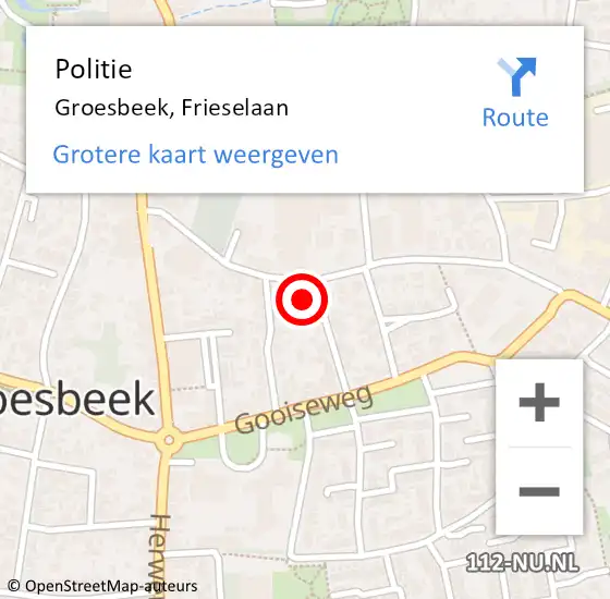 Locatie op kaart van de 112 melding: Politie Groesbeek, Frieselaan op 22 maart 2024 16:32